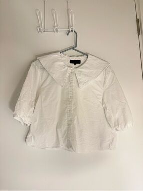 Zara White Oversized Collar Button-Up Blouse